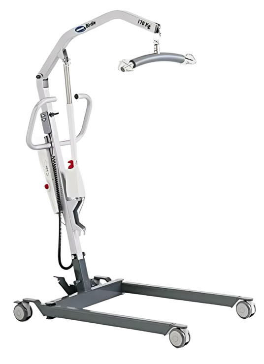Mobiler Patientenlifter mit Rollen und Hebearm.